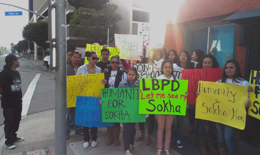 Youth advocates stage a demonstration against violence after a police shooting of Sokha Hor, a Cambodian-American last week.